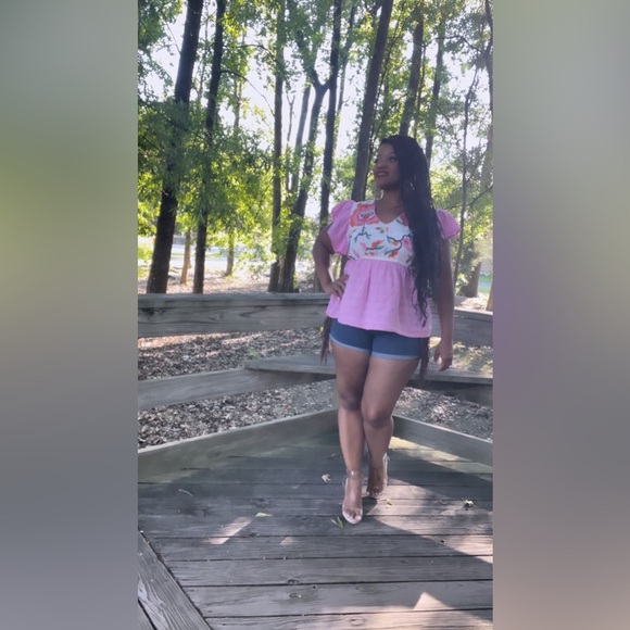 Embroidered Babydoll Top Pink XL - Picture 4 of 8